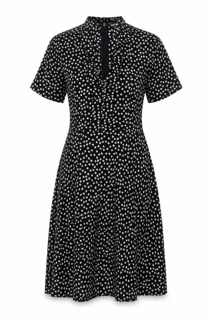 Nasty Gal Womens Black Floral Polyester Fit & Flare Size 8 V-Neck Zip
