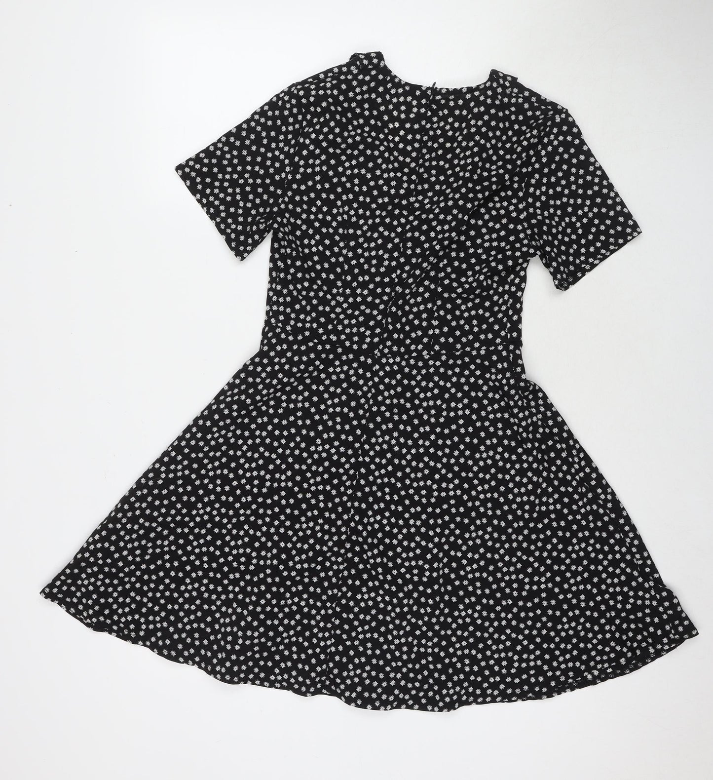 Nasty Gal Womens Black Floral Polyester Fit & Flare Size 8 V-Neck Zip