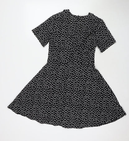 Nasty Gal Womens Black Floral Polyester Fit & Flare Size 8 V-Neck Zip