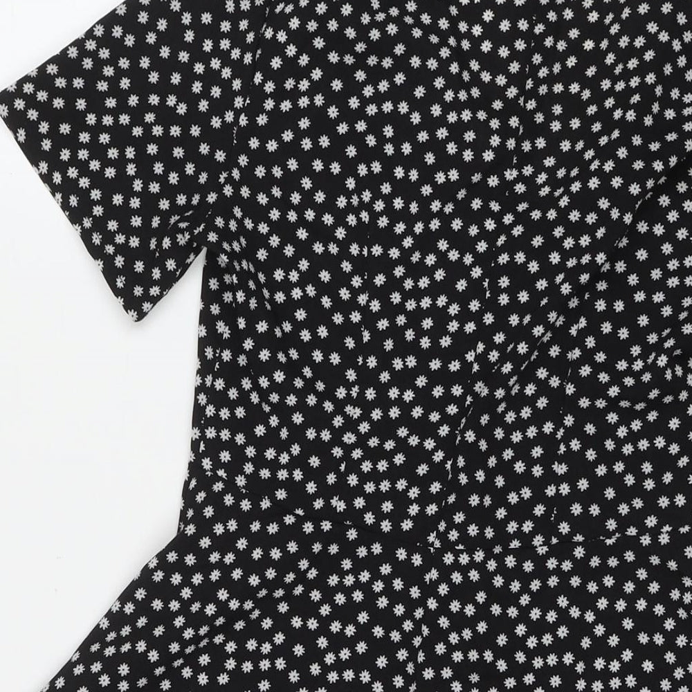 Nasty Gal Womens Black Floral Polyester Fit & Flare Size 8 V-Neck Zip