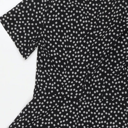 Nasty Gal Womens Black Floral Polyester Fit & Flare Size 8 V-Neck Zip