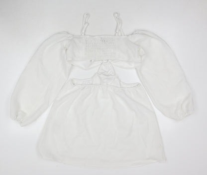 H&M Womens White Polyester A-Line Size M Sweetheart Pullover - Cut Out Detail