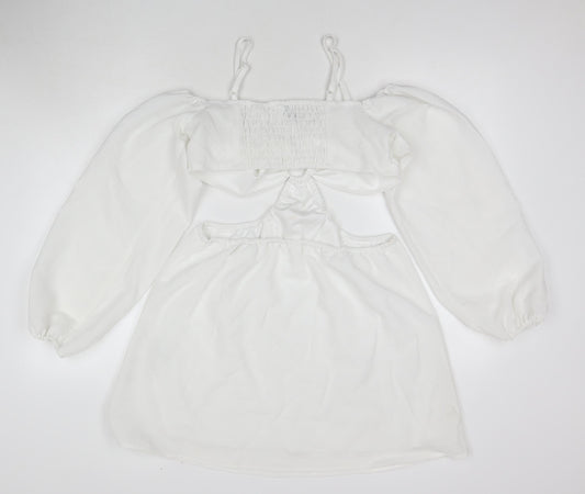 H&M Womens White Polyester A-Line Size M Sweetheart Pullover - Cut Out Detail