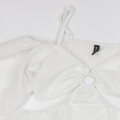 H&M Womens White Polyester A-Line Size M Sweetheart Pullover - Cut Out Detail