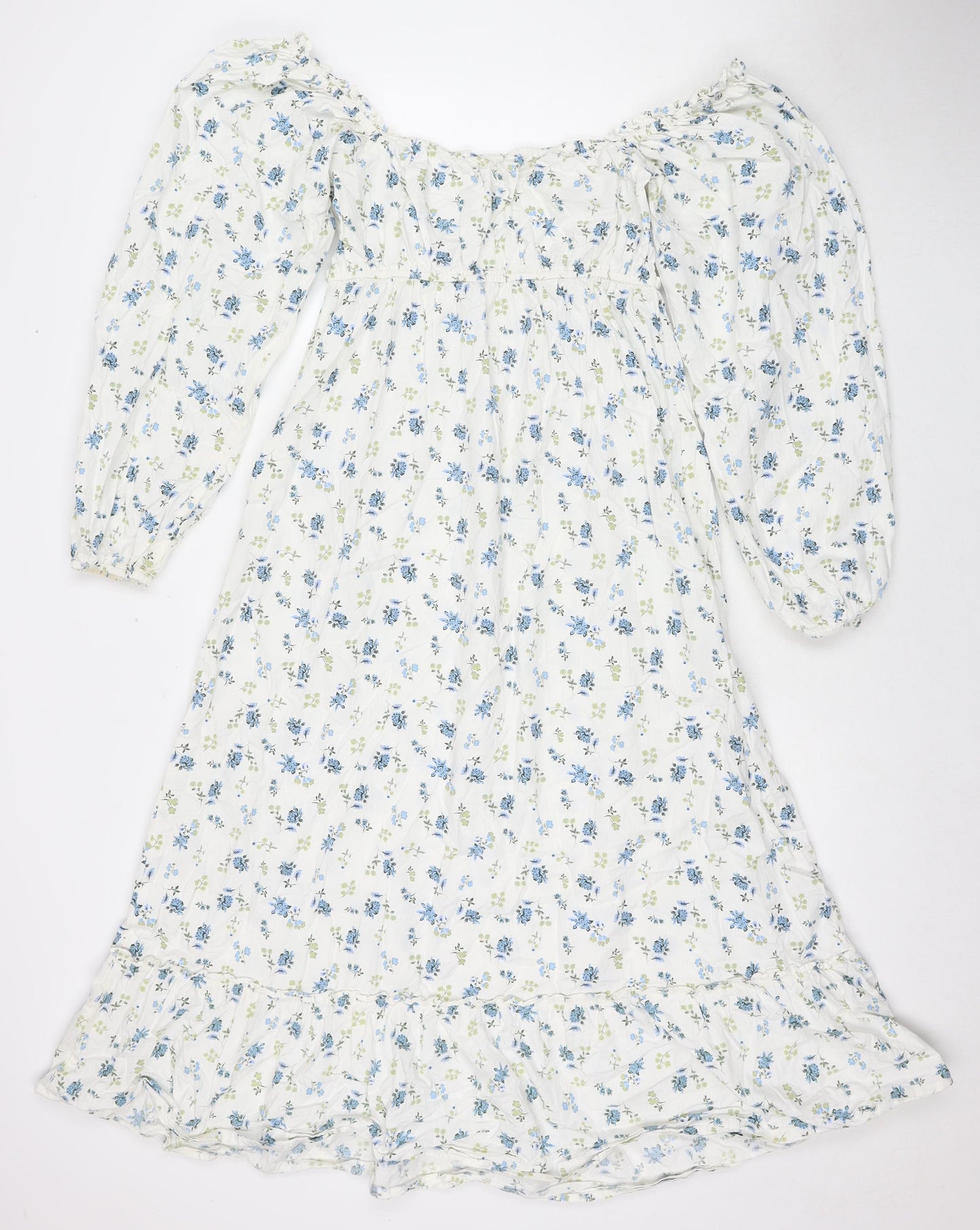 Miss Selfridge Womens White Floral Cotton Maxi Size 8 Off the Shoulder Pullover