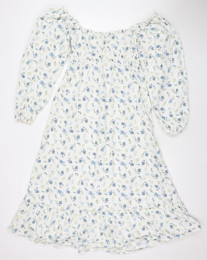 Miss Selfridge Womens White Floral Cotton Maxi Size 8 Off the Shoulder Pullover
