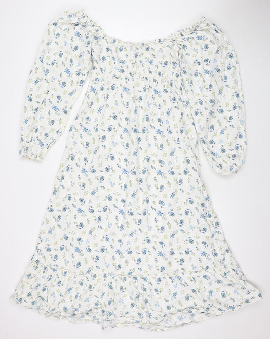 Miss Selfridge Womens White Floral Cotton Maxi Size 8 Off the Shoulder Pullover