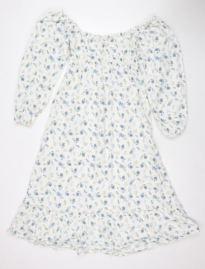 Miss Selfridge Womens White Floral Cotton Maxi Size 8 Off the Shoulder Pullover