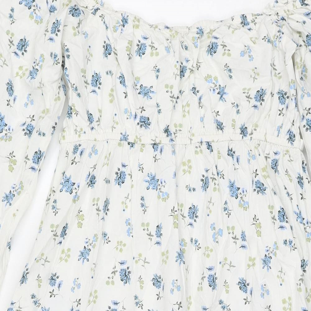 Miss Selfridge Womens White Floral Cotton Maxi Size 8 Off the Shoulder Pullover