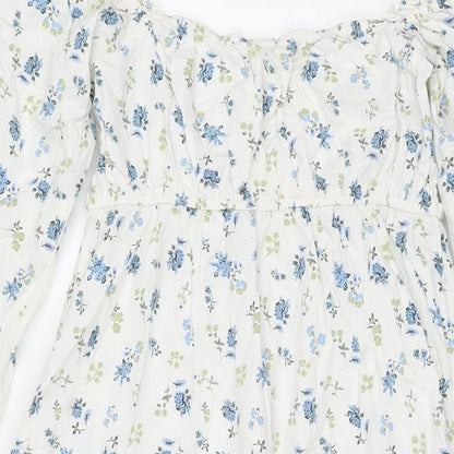 Miss Selfridge Womens White Floral Cotton Maxi Size 8 Off the Shoulder Pullover
