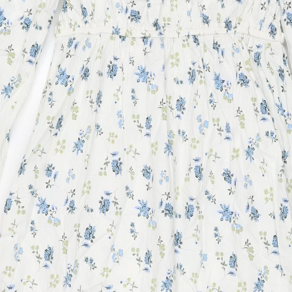 Miss Selfridge Womens White Floral Cotton Maxi Size 8 Off the Shoulder Pullover