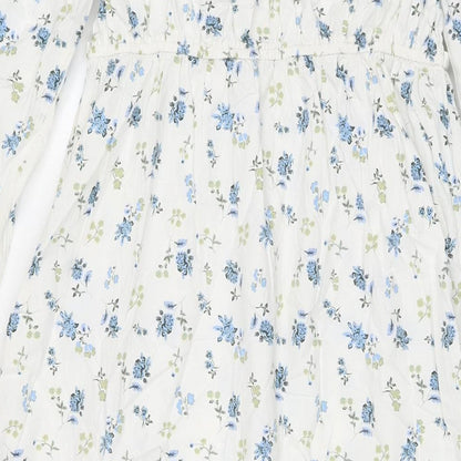 Miss Selfridge Womens White Floral Cotton Maxi Size 8 Off the Shoulder Pullover