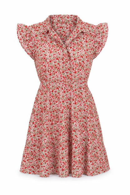 Monteau Womens Red Floral Viscose Fit & Flare Size XS V-Neck Pullover