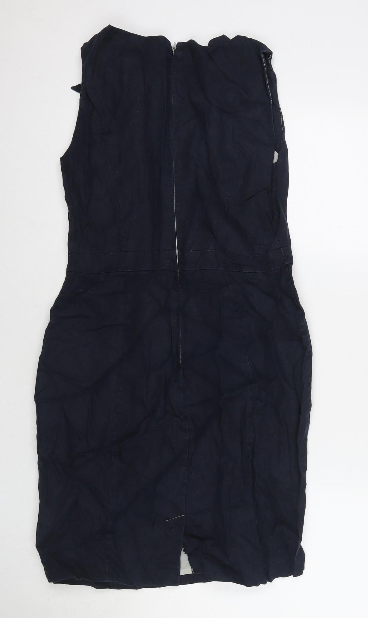 Warehouse Womens Blue Linen A-Line Size 8 Round Neck Zip