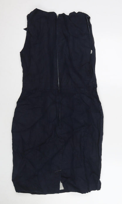 Warehouse Womens Blue Linen A-Line Size 8 Round Neck Zip