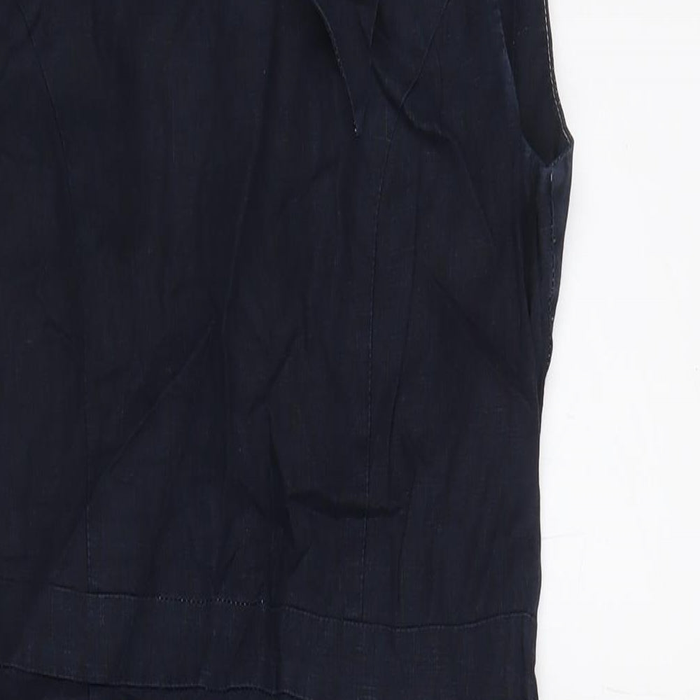 Warehouse Womens Blue Linen A-Line Size 8 Round Neck Zip
