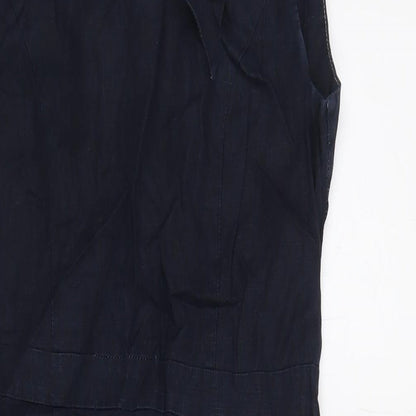 Warehouse Womens Blue Linen A-Line Size 8 Round Neck Zip