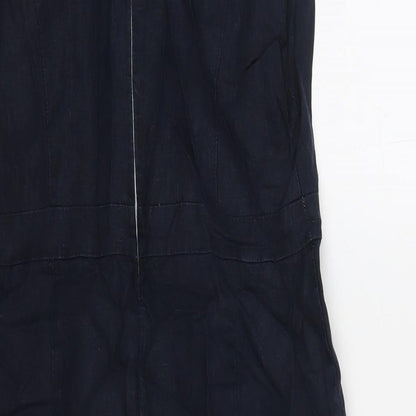Warehouse Womens Blue Linen A-Line Size 8 Round Neck Zip