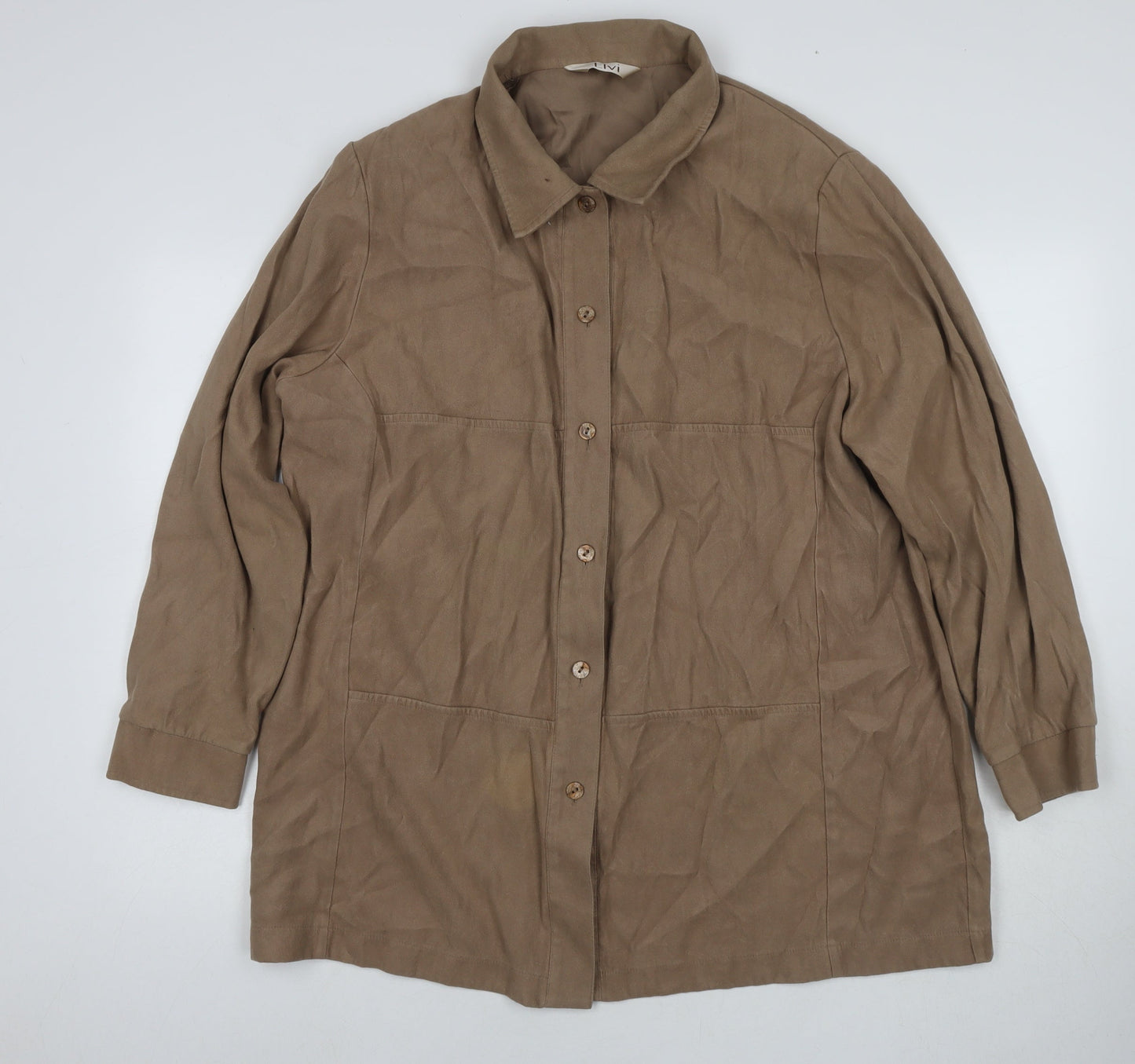 Womens UK Size 24 ELVI Brown Basic Button-Up
