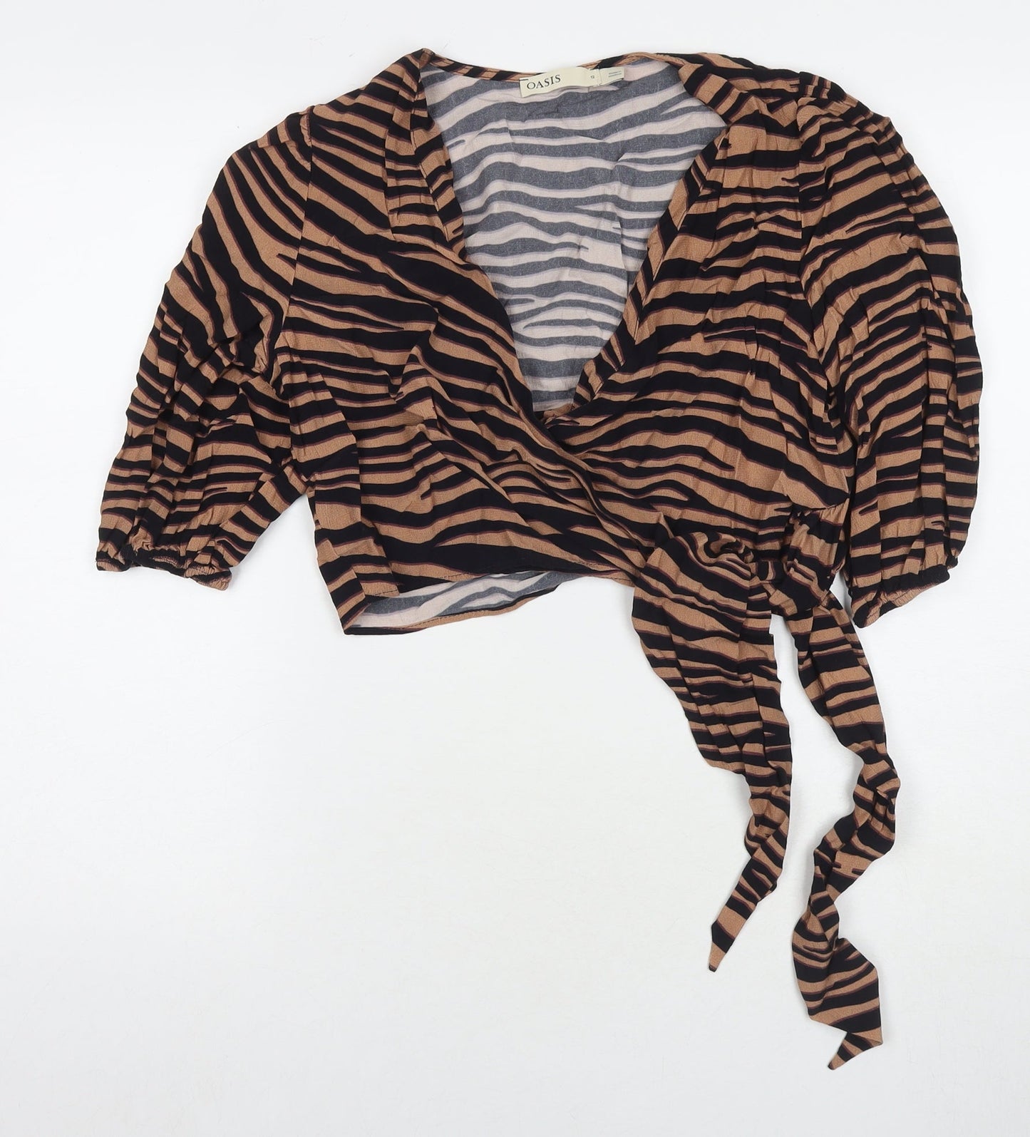 Womens UK Size 12 Oasis Brown Wrap Blouse