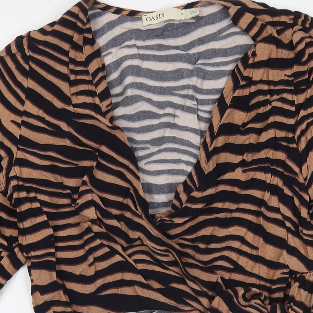 Womens UK Size 12 Oasis Brown Wrap Blouse