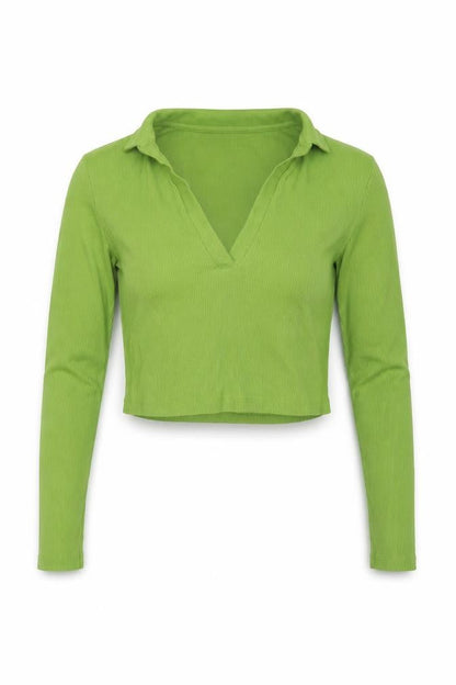 Zara Womens Green Cotton Cropped Polo Size M Collared