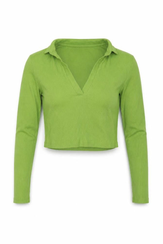 Zara Womens Green Cotton Cropped Polo Size M Collared