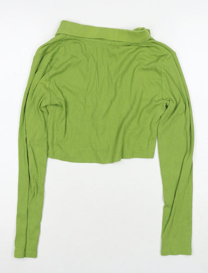Zara Womens Green Cotton Cropped Polo Size M Collared