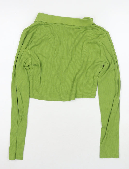 Zara Womens Green Cotton Cropped Polo Size M Collared