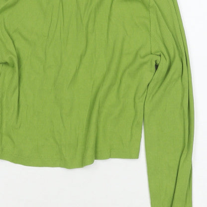 Zara Womens Green Cotton Cropped Polo Size M Collared