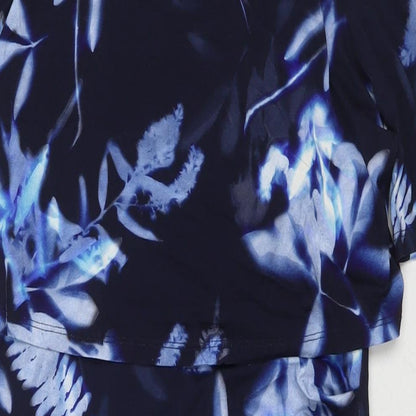 Phase Eight Womens Blue Floral Viscose A-Line Size 12 Round Neck Pullover