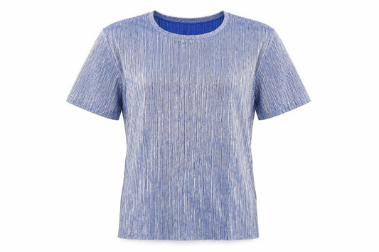 Front view of ASOS women’s silver polyester basic t-shirt, size UK 8, round neck