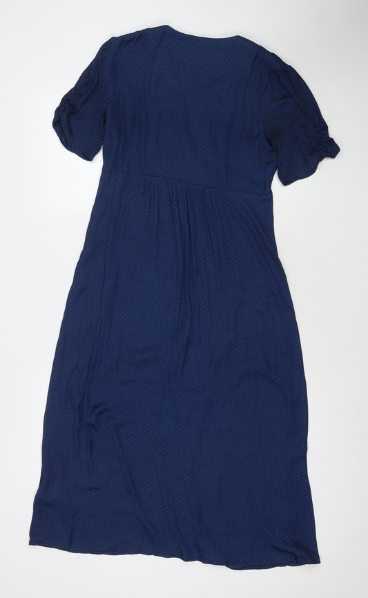 H&M Womens Blue Polka Dot Viscose Maxi Size 10 V-Neck Pullover