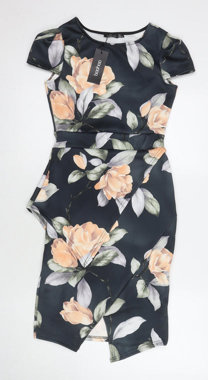 Boohoo Womens Multicoloured Floral Polyester A-Line Size 10 Round Neck Pullover