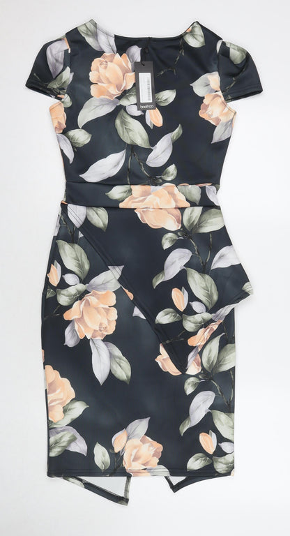 Boohoo Womens Multicoloured Floral Polyester A-Line Size 10 Round Neck Pullover