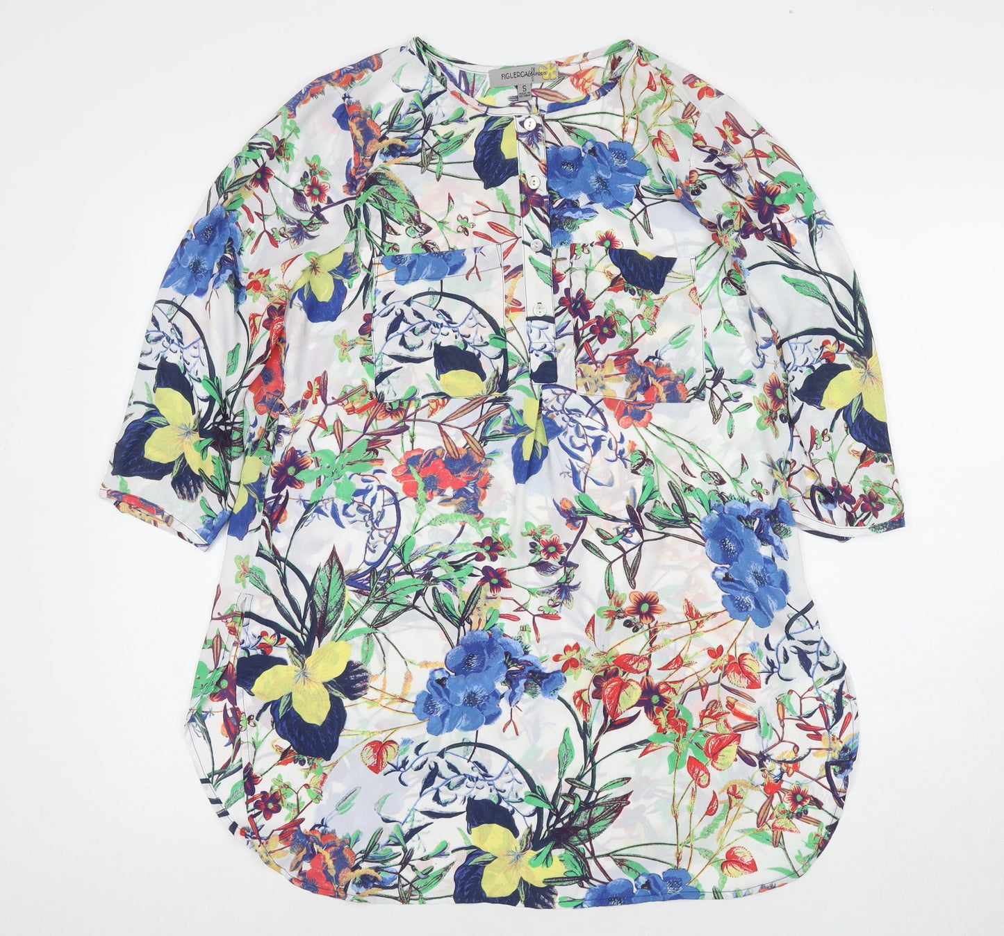Figuerca Womens Multicoloured Floral Polyester A-Line Size S Round Neck Pullover