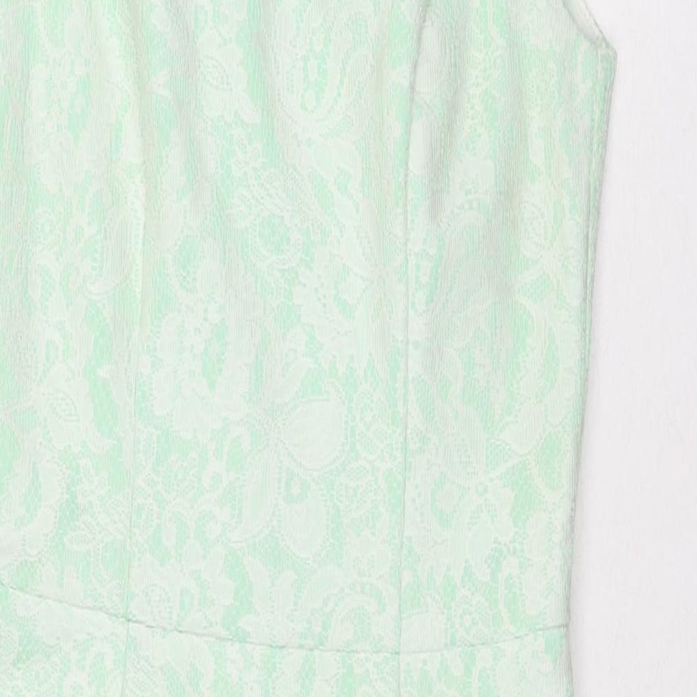 Debenhams Womens Green Floral Polyester A-Line Size 8 Round Neck Zip