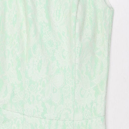 Debenhams Womens Green Floral Polyester A-Line Size 8 Round Neck Zip