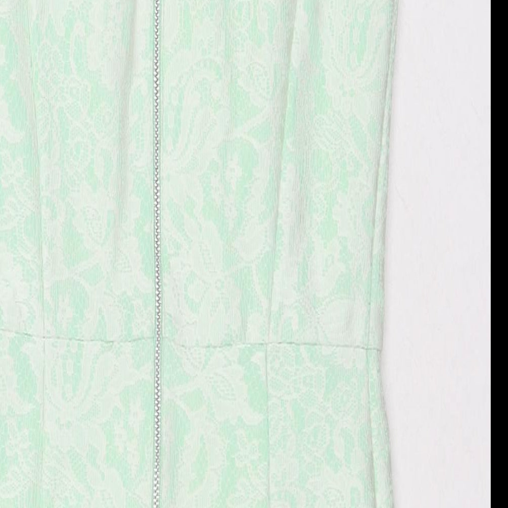 Debenhams Womens Green Floral Polyester A-Line Size 8 Round Neck Zip