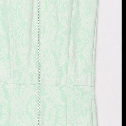 Debenhams Womens Green Floral Polyester A-Line Size 8 Round Neck Zip