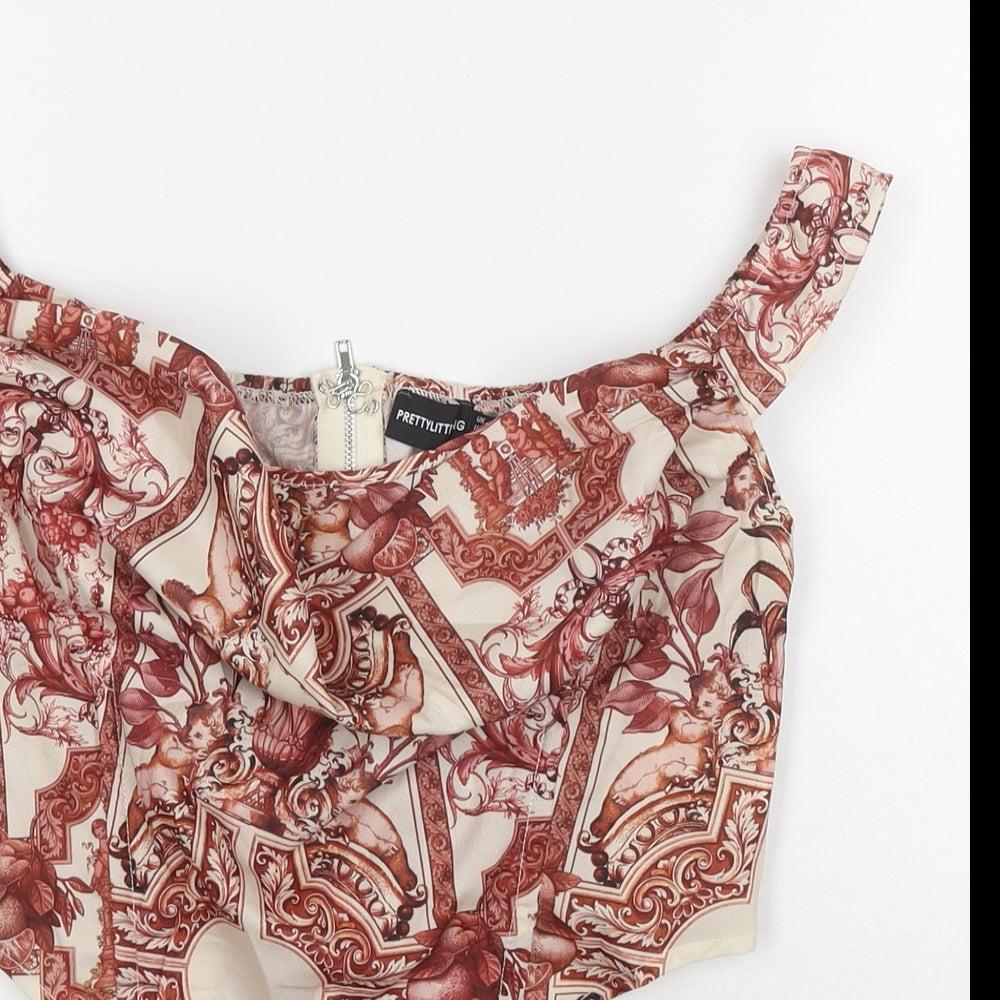 Womens UK Size 10 PRETTYLITTLETHING Brown Cropped Tank