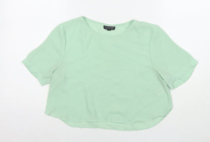 Topshop Womens Green Polyester Basic T-Shirt Size 8 Round Neck