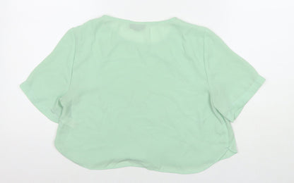 Topshop Womens Green Polyester Basic T-Shirt Size 8 Round Neck