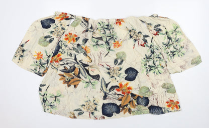 Boohoo Womens Multicoloured Floral Viscose Basic Blouse Size 8 Off the Shoulder