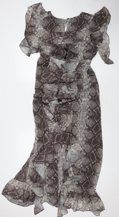 Topshop Womens Brown Animal Print Polyester Maxi Size 12 V-Neck Pullover - Snake Pattern