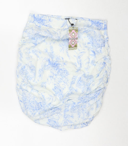 Boohoo Womens White Floral Polyester A-Line Skirt Size 12 Zip