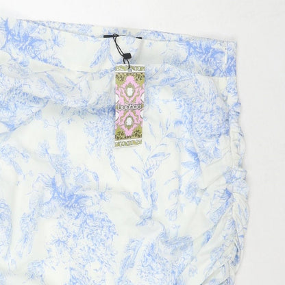 Boohoo Womens White Floral Polyester A-Line Skirt Size 12 Zip