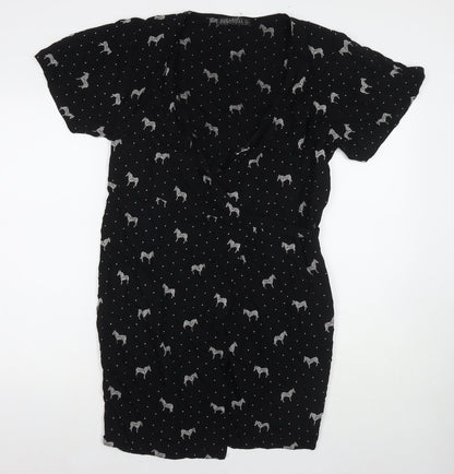 Sugarhill Womens Black Polka Dot Viscose Wrap Dress Size 10 V-Neck Tie