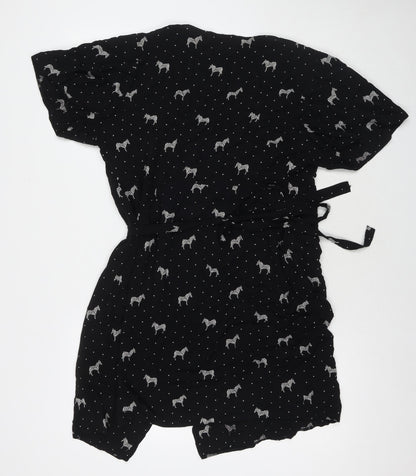 Sugarhill Womens Black Polka Dot Viscose Wrap Dress Size 10 V-Neck Tie