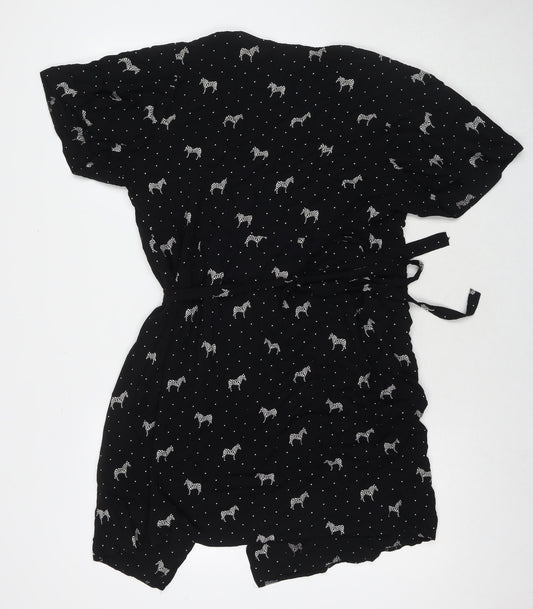 Sugarhill Womens Black Polka Dot Viscose Wrap Dress Size 10 V-Neck Tie